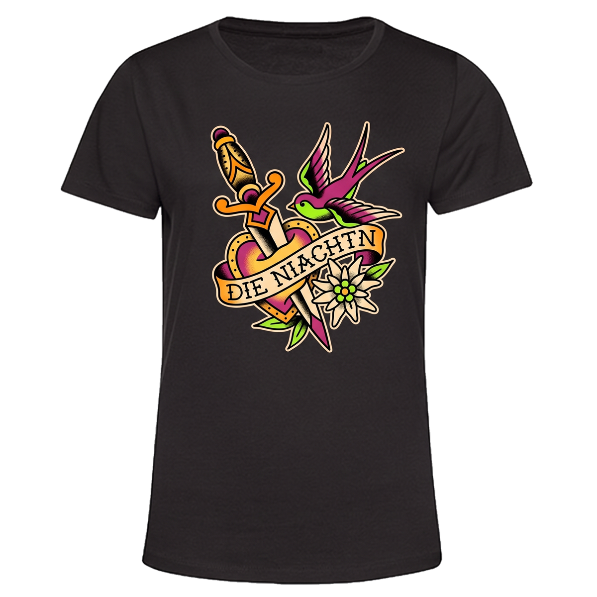 Niachtn Shirt Tattoo Flash, Schwarz, Damen